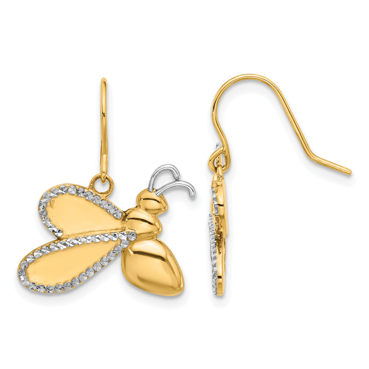 14k and White Rhodium D/C Bee Dangle Earrings-TF2368
