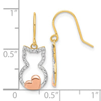 14k w/Rose and White Rhodium D/C Cat Outline Dangle Earrings-TF2371