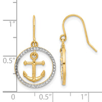 14k and White Rhodium D/C Anchor Dangle in Circle Dangle Earrings-TF2372