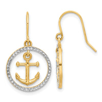 14k and White Rhodium D/C Anchor Dangle in Circle Dangle Earrings-TF2372