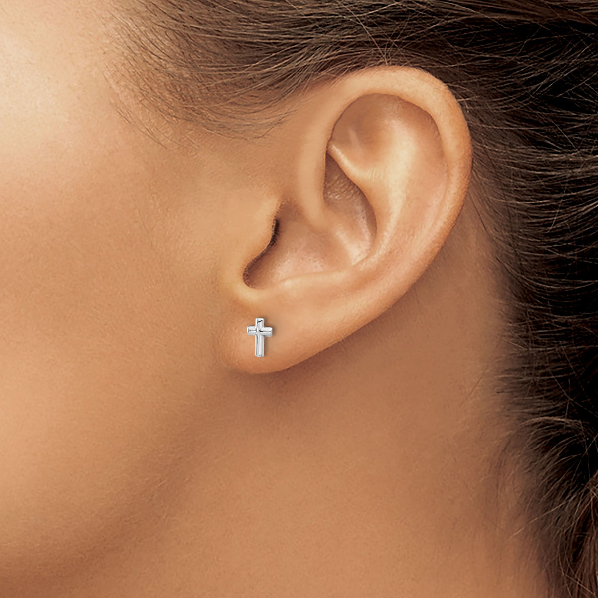 14K White Gold Polished Cross Post Earrings-TF2373W