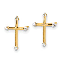 14k and White Rhodium D/C Cross Post Earrings-TF2374