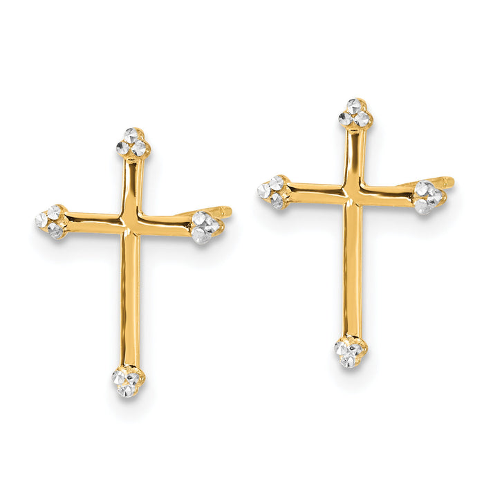 14k and White Rhodium D/C Cross Post Earrings-TF2374