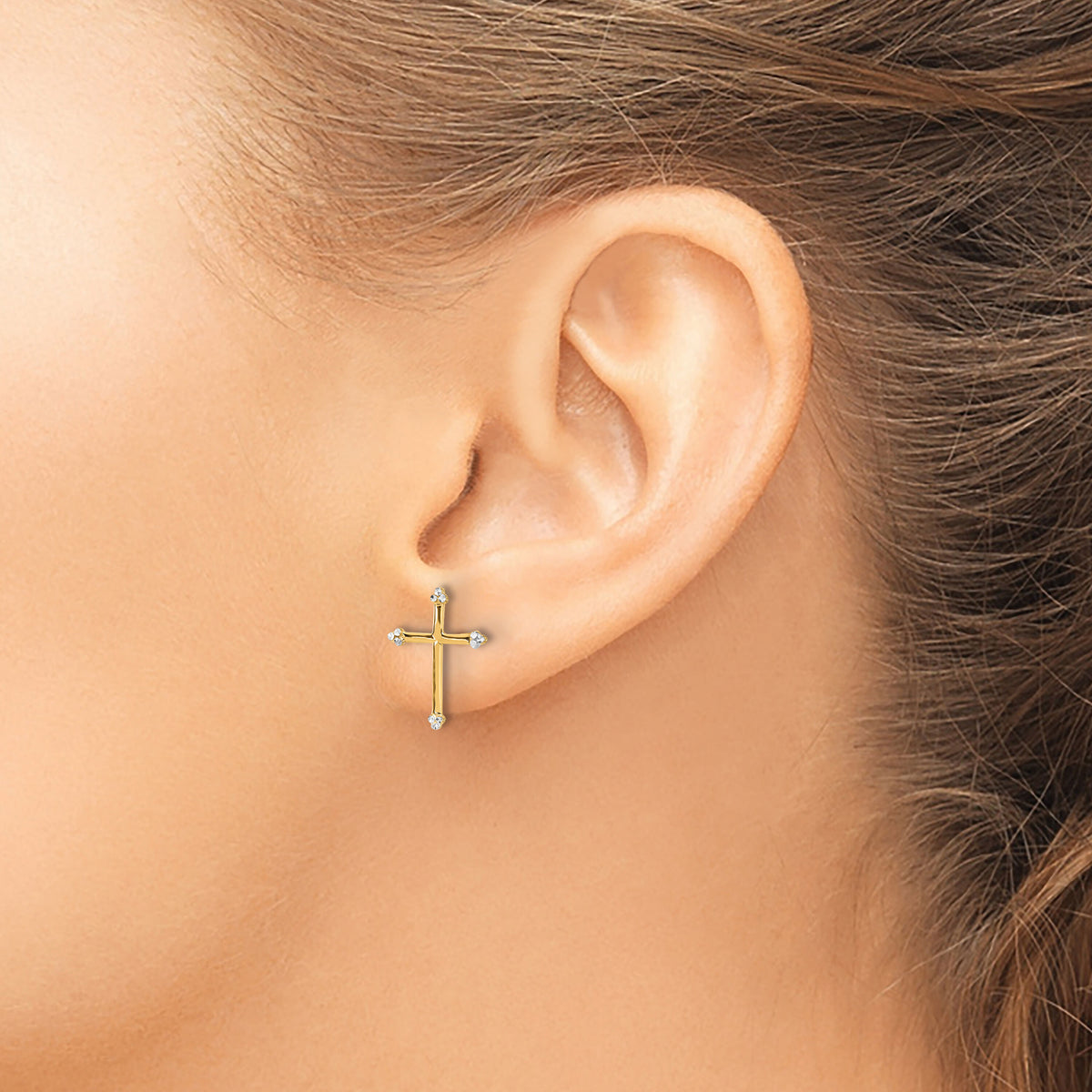 14k and White Rhodium D/C Cross Post Earrings-TF2374