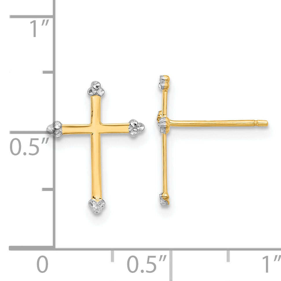 14k and White Rhodium D/C Cross Post Earrings-TF2374