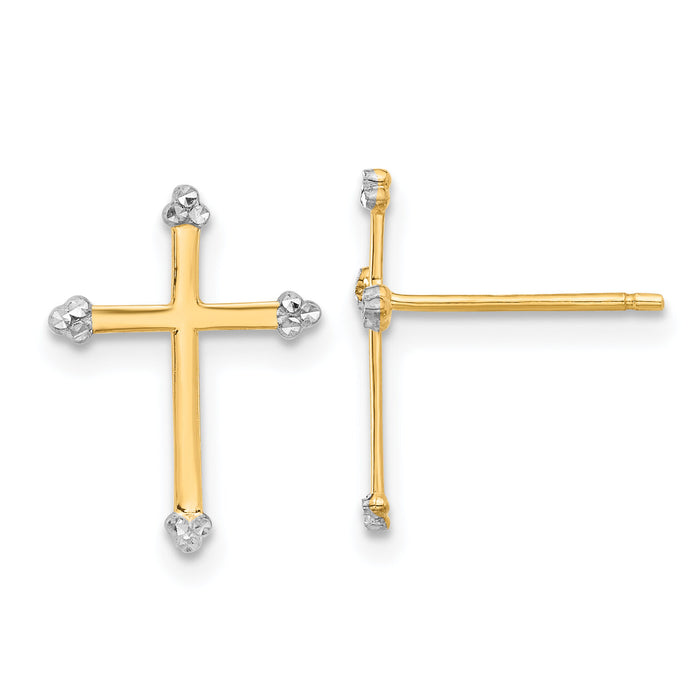 14k and White Rhodium D/C Cross Post Earrings-TF2374