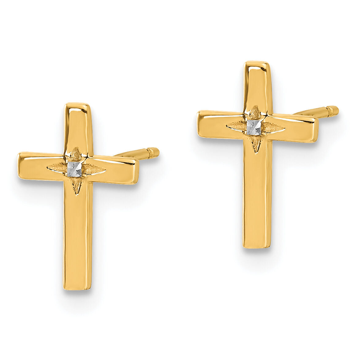 14k and White Rhodium Cross Post Earrings-TF2375