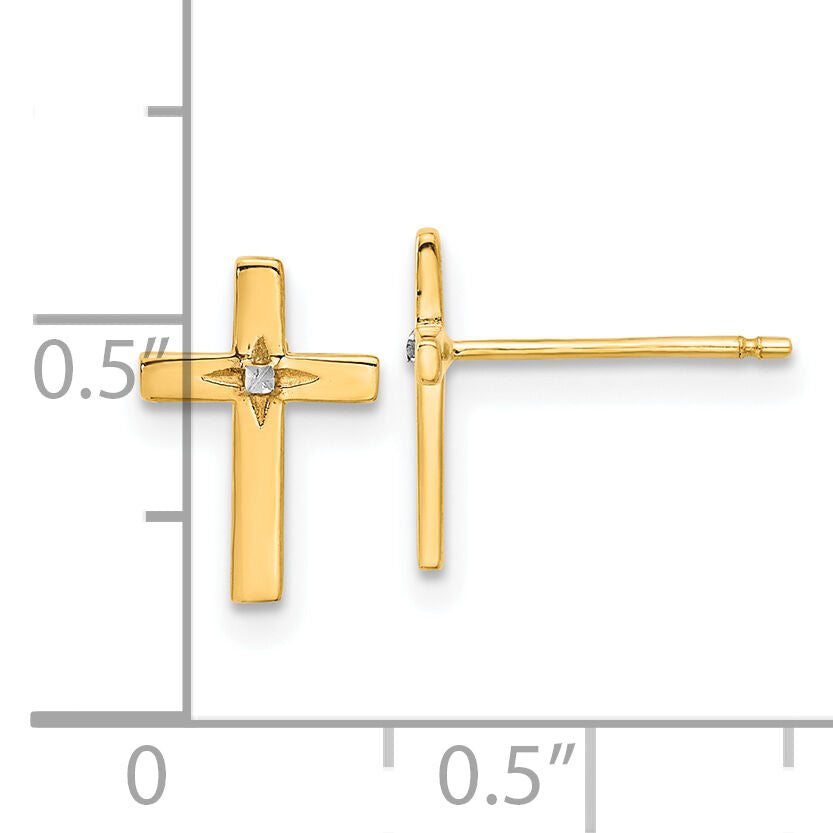14k and White Rhodium Cross Post Earrings-TF2375