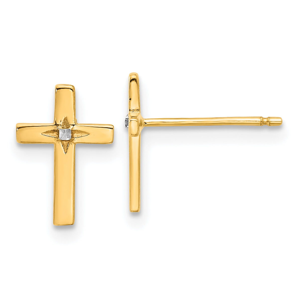 14k and White Rhodium Cross Post Earrings-TF2375