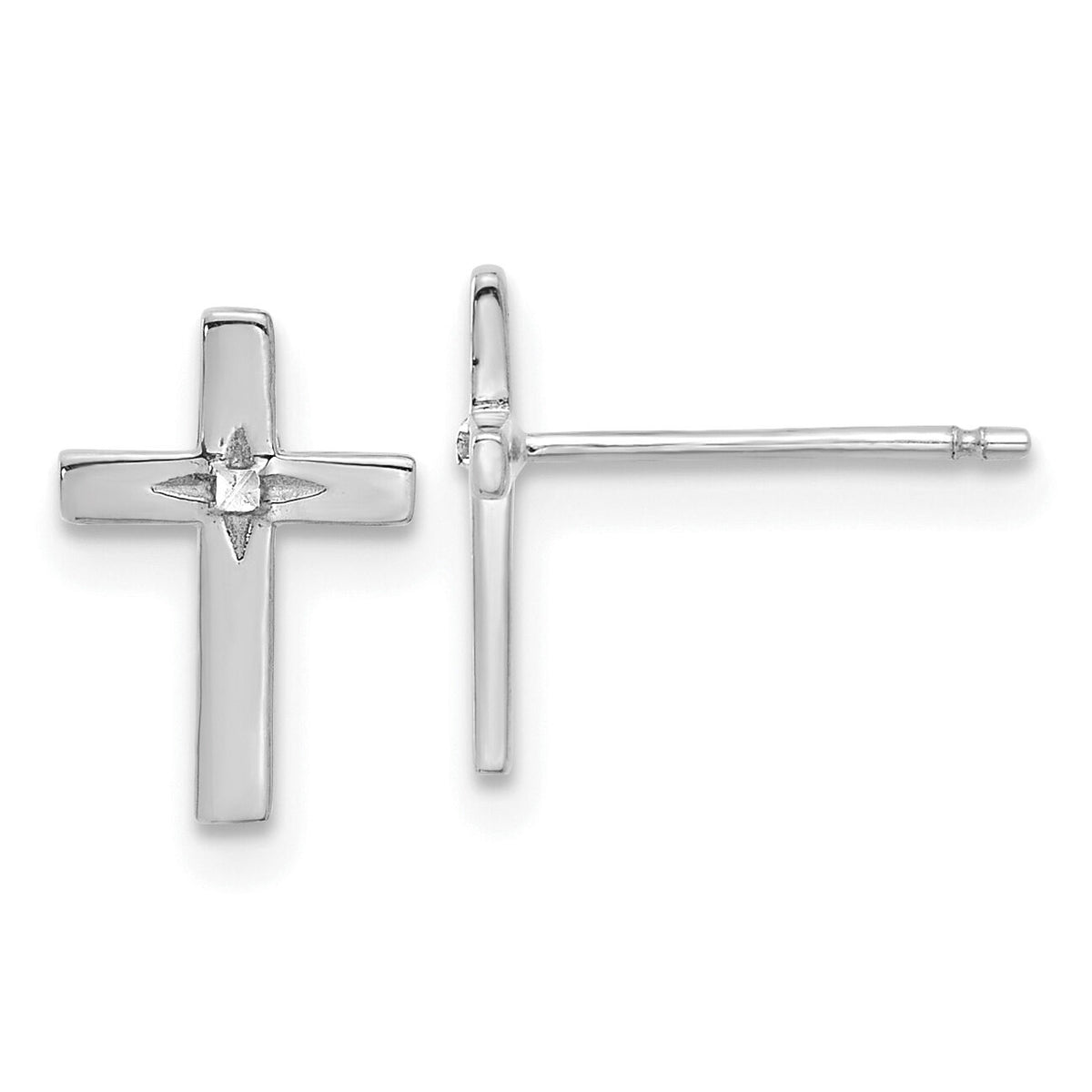 14k White Gold Cross Post Earrings-TF2375W