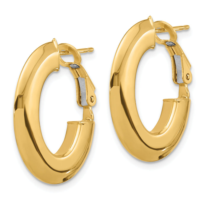 14K Polished Knife Edge Oval Hoop Omega Back Earrings-TF2376