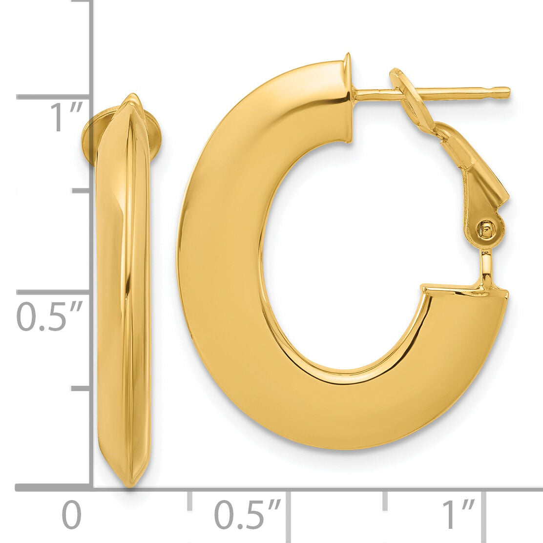 14K Polished Knife Edge Oval Hoop Omega Back Earrings-TF2376