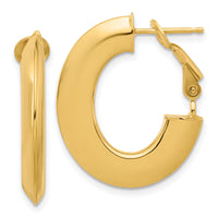 14K Polished Knife Edge Oval Hoop Omega Back Earrings-TF2376