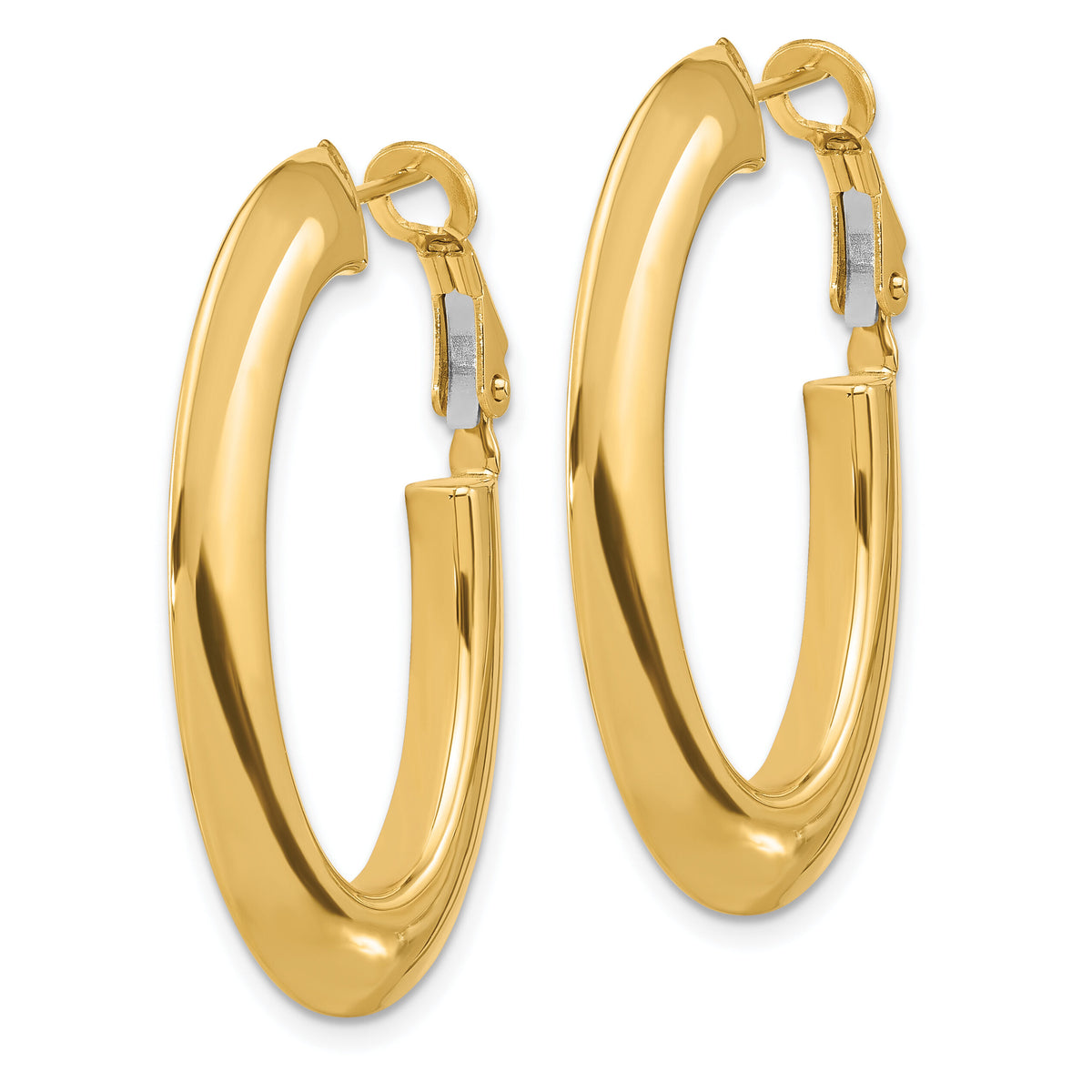 14K Polished Knife Edge Oval Hoop Omega Back Earrings-TF2377
