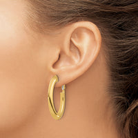 14K Polished Knife Edge Oval Hoop Omega Back Earrings-TF2377