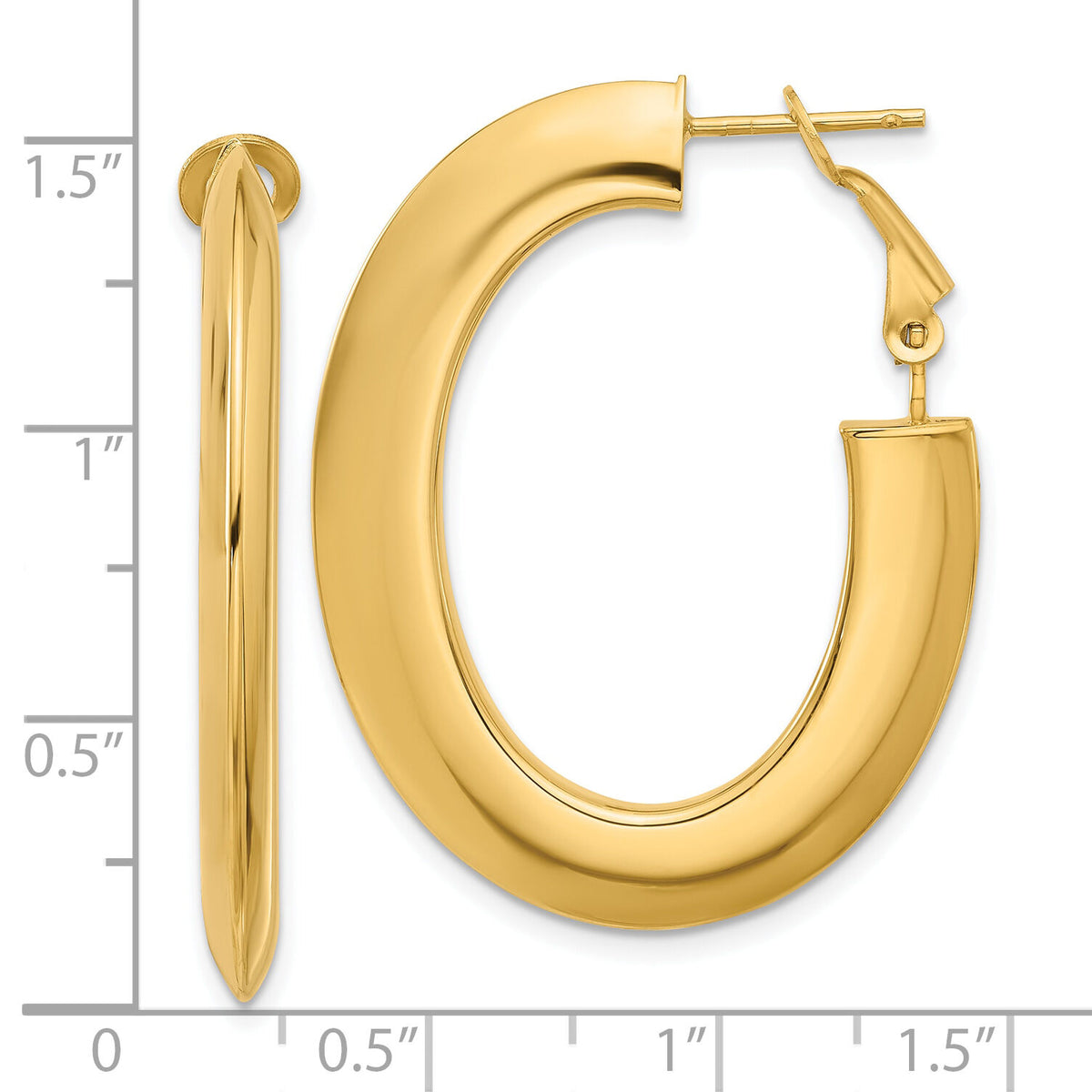 14K Polished Knife Edge Oval Hoop Omega Back Earrings-TF2377