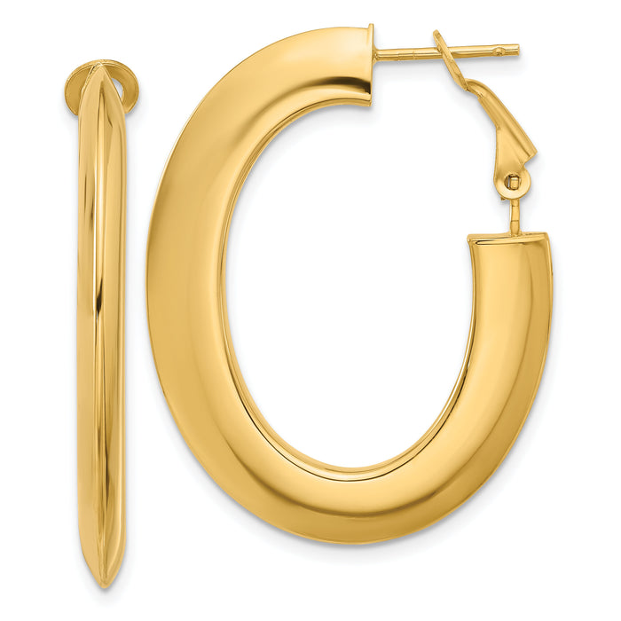 14K Polished Knife Edge Oval Hoop Omega Back Earrings-TF2377