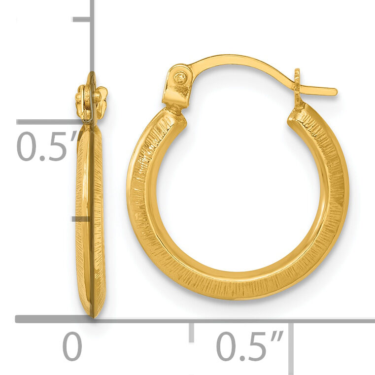 14k Polished And Textured 1.75mm Hoop Earrings-TF2385