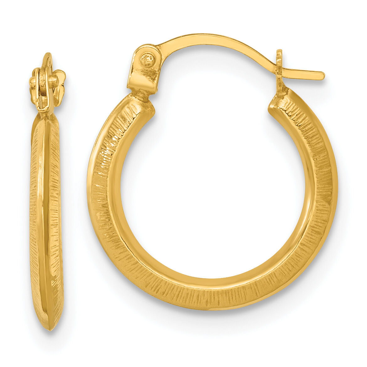 14k Polished And Textured 1.75mm Hoop Earrings-TF2385
