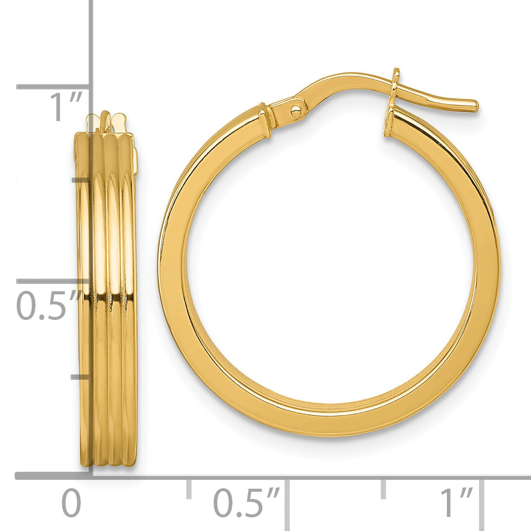 14k Polished Grooved Hoop Earrings-TF2386