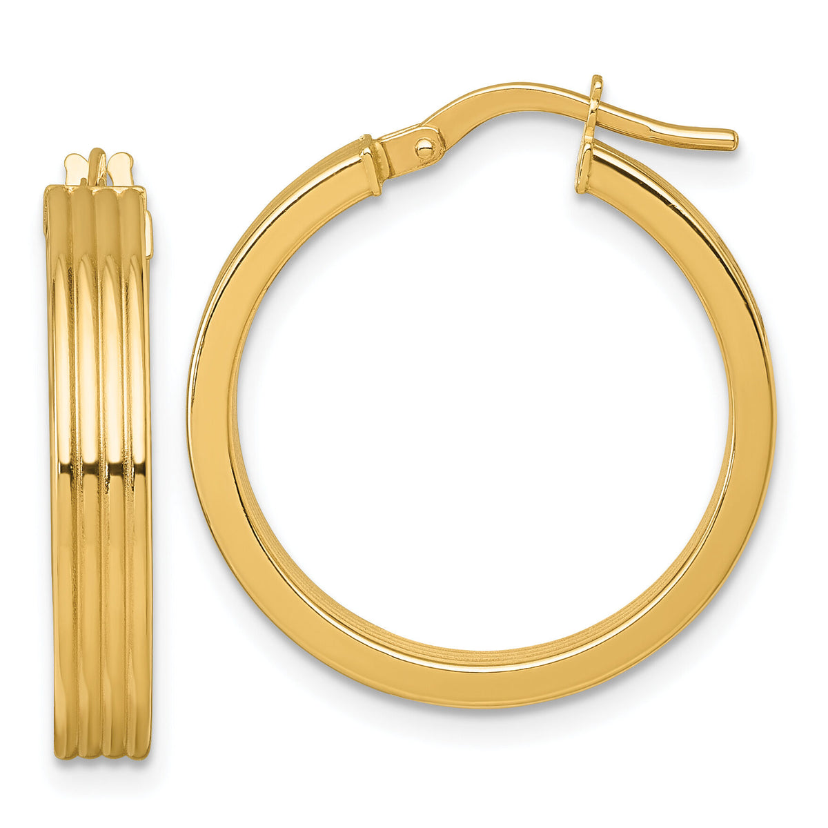 14k Polished Grooved Hoop Earrings-TF2386