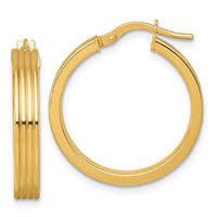 14k Polished Grooved Hoop Earrings-TF2386