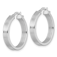 14k White Gold Polished Grooved Hoop Earrings-TF2386W