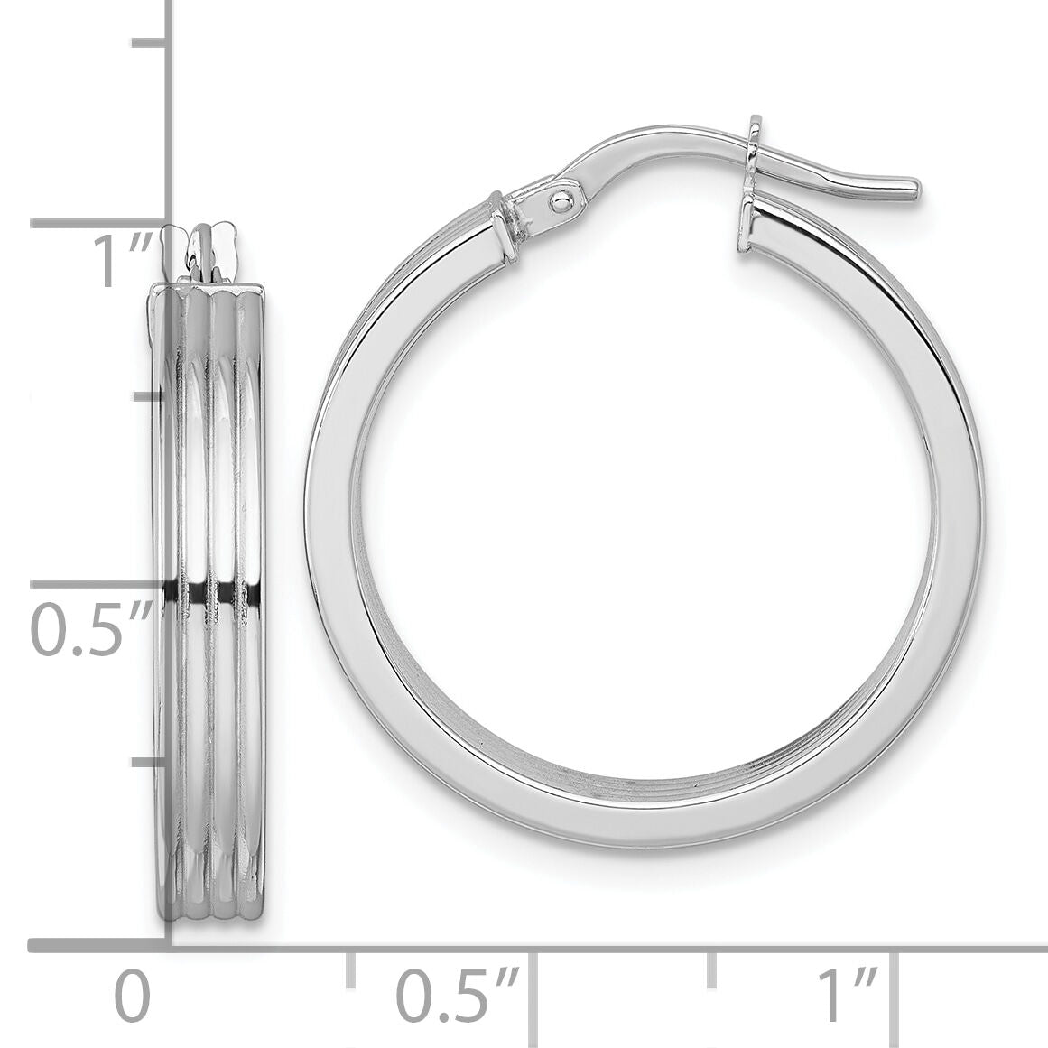 14k White Gold Polished Grooved Hoop Earrings-TF2386W