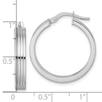 14k White Gold Polished Grooved Hoop Earrings-TF2386W