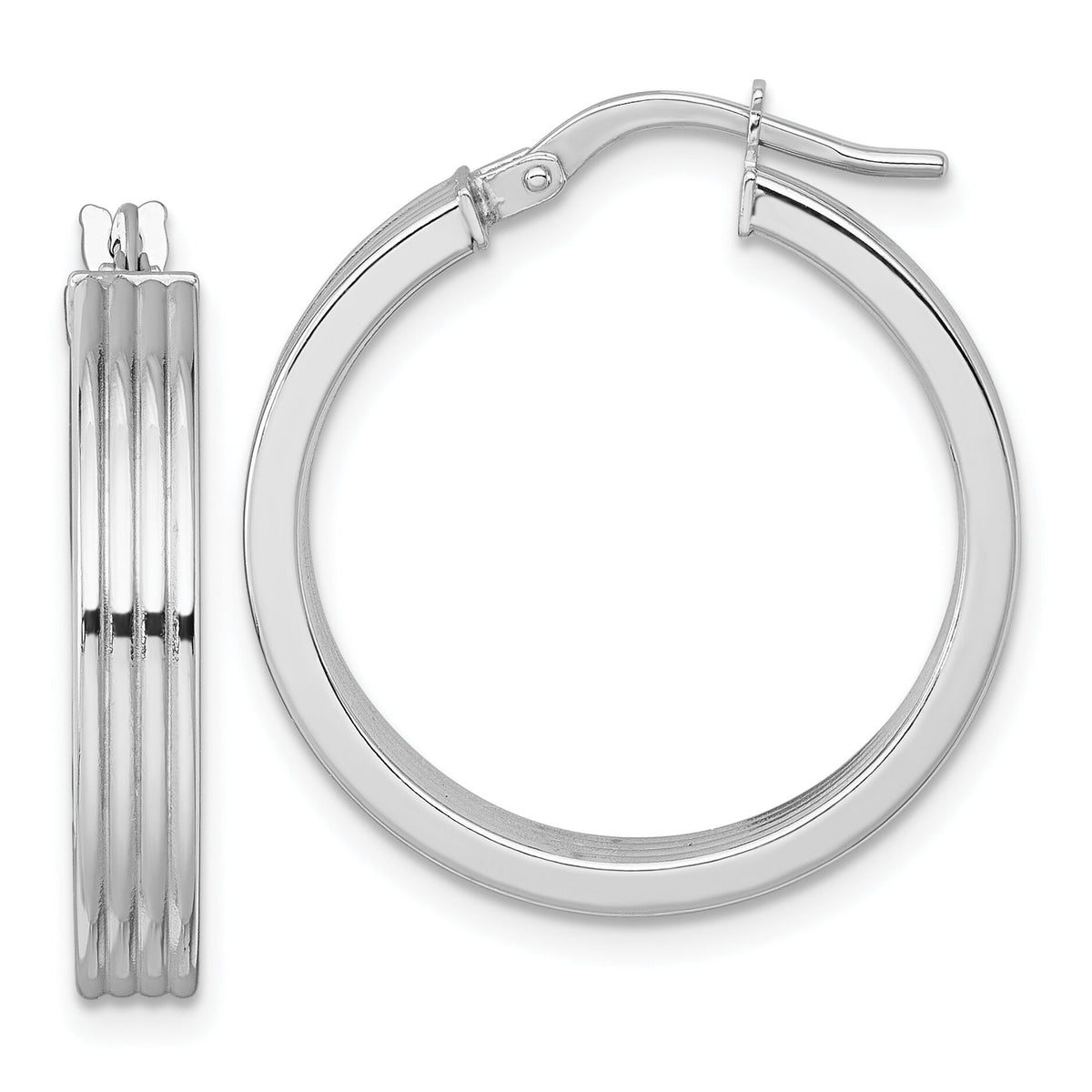 14k White Gold Polished Grooved Hoop Earrings-TF2386W