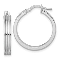 14k White Gold Polished Grooved Hoop Earrings-TF2386W
