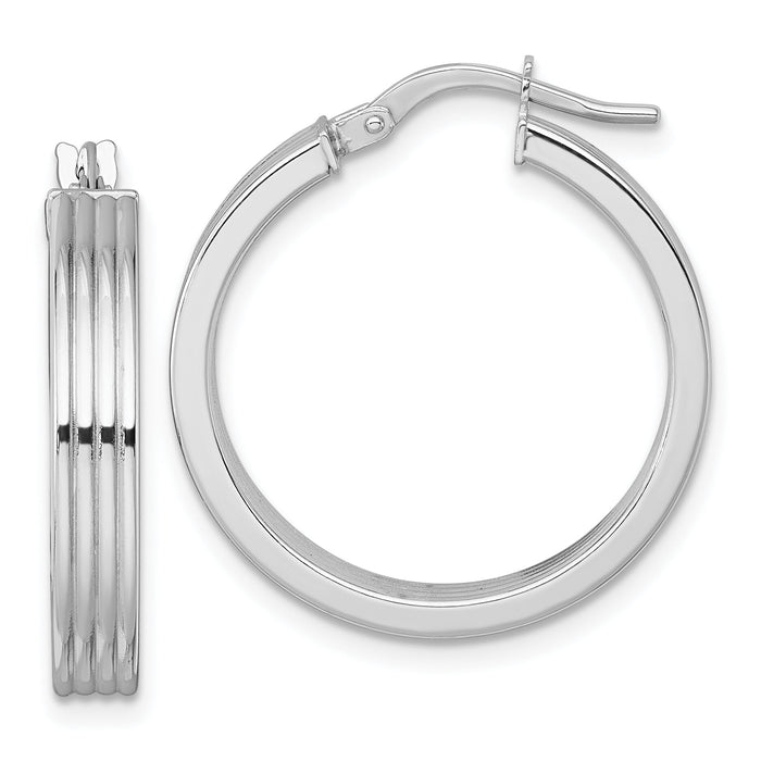 14k White Gold Polished Grooved Hoop Earrings-TF2386W