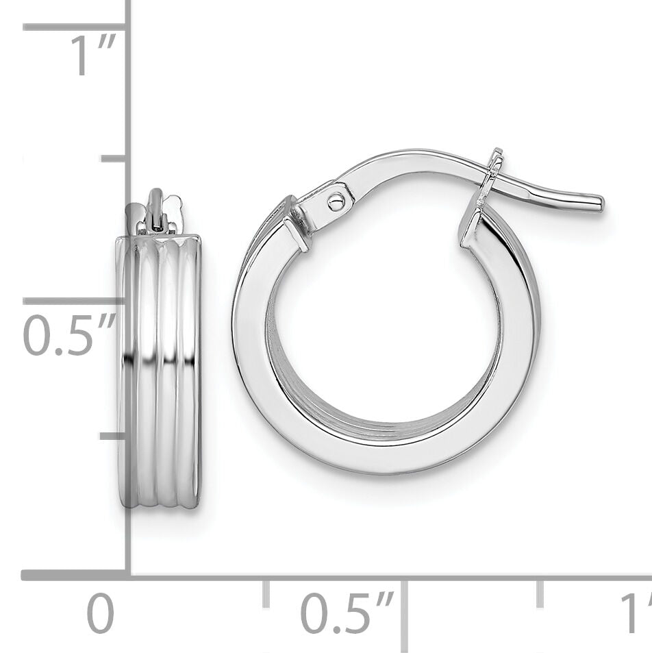 14k White Gold Polished Grooved Hoop Earrings-TF2388W