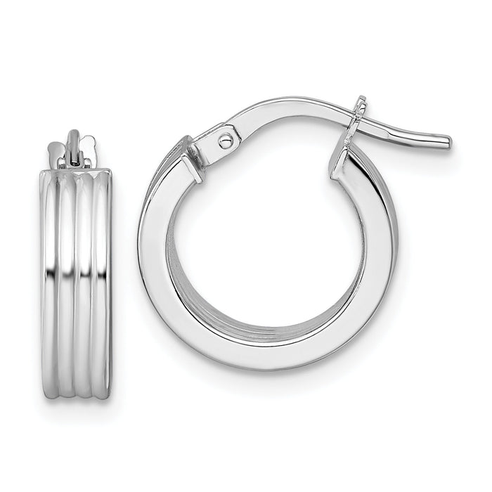 14k White Gold Polished Grooved Hoop Earrings-TF2388W