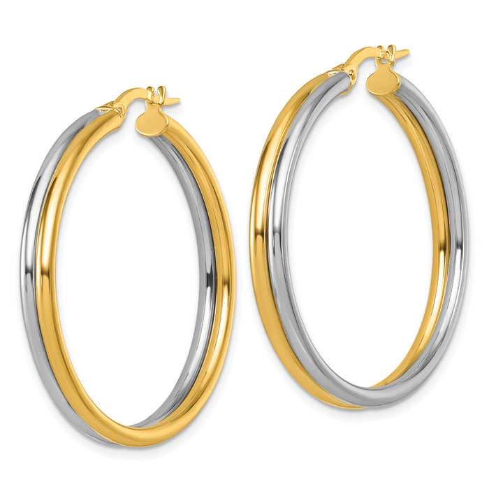 14K with White Rhodium Polished Round Hoop Earrings-TF2390