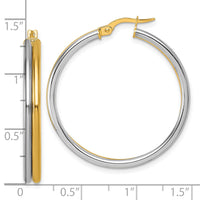 14K with White Rhodium Polished Round Hoop Earrings-TF2390