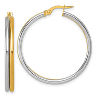 14K with White Rhodium Polished Round Hoop Earrings-TF2390