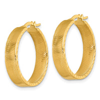 14k Polished Diamond-Cut Textured Hoop Earrings-TF2394