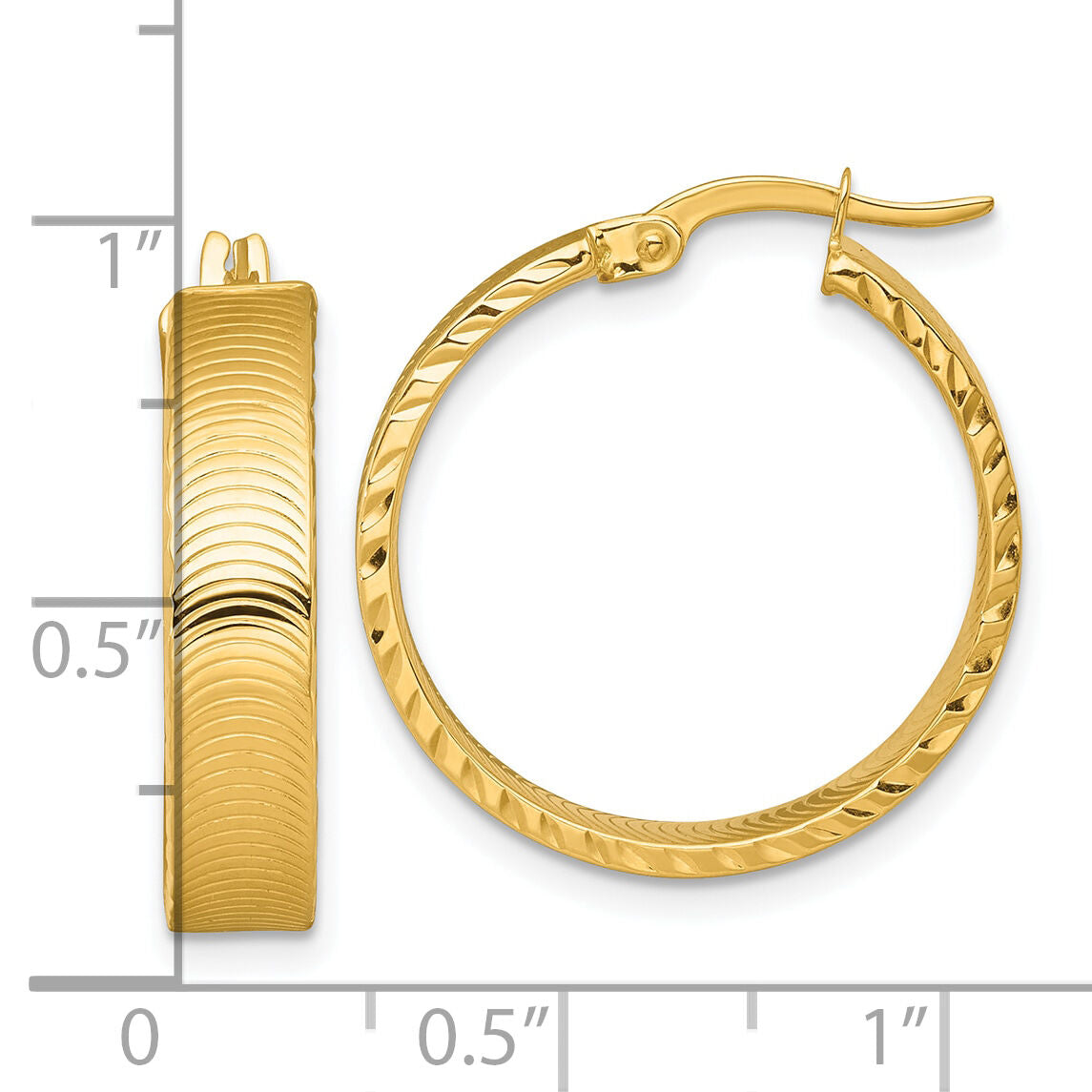 14k Polished Diamond-Cut Textured Hoop Earrings-TF2394