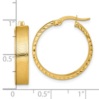 14k Polished Diamond-Cut Textured Hoop Earrings-TF2394