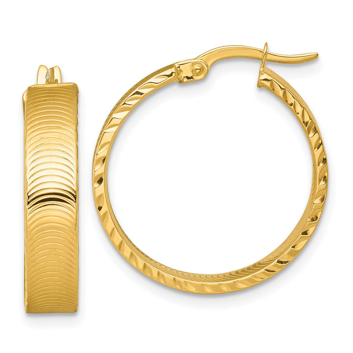 14k Polished Diamond-Cut Textured Hoop Earrings-TF2394