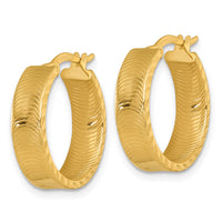 14k Polished Diamond-Cut Textured Hoop Earrings-TF2395