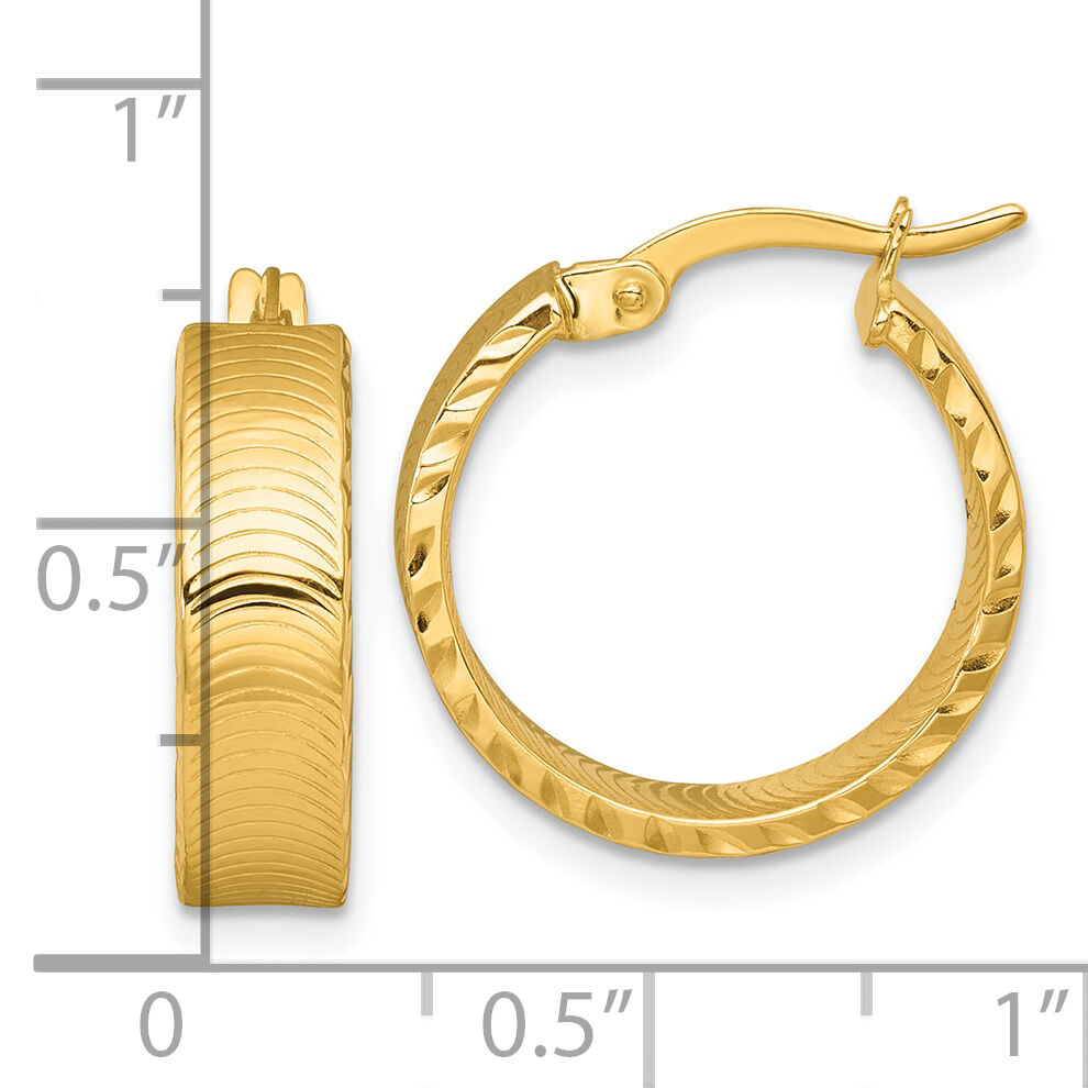 14k Polished Diamond-Cut Textured Hoop Earrings-TF2395
