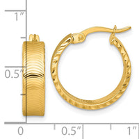 14k Polished Diamond-Cut Textured Hoop Earrings-TF2395