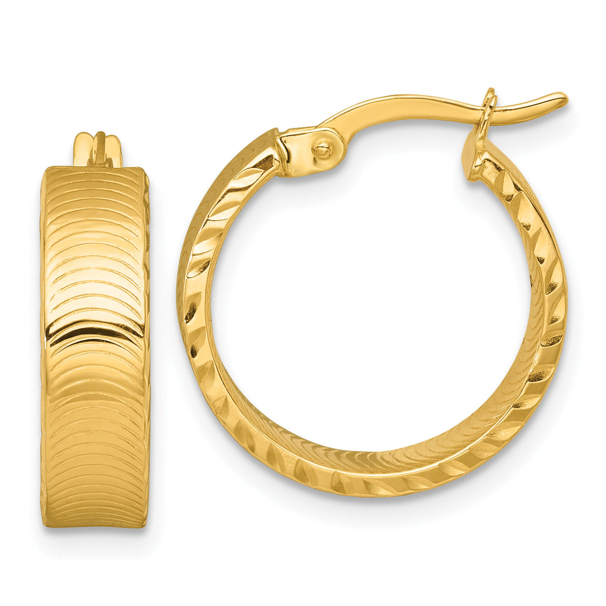 14k Polished Diamond-Cut Textured Hoop Earrings-TF2395