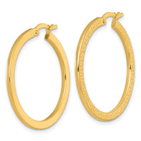 14k Polished Textured Greek Key Hoop Earrings-TF2397
