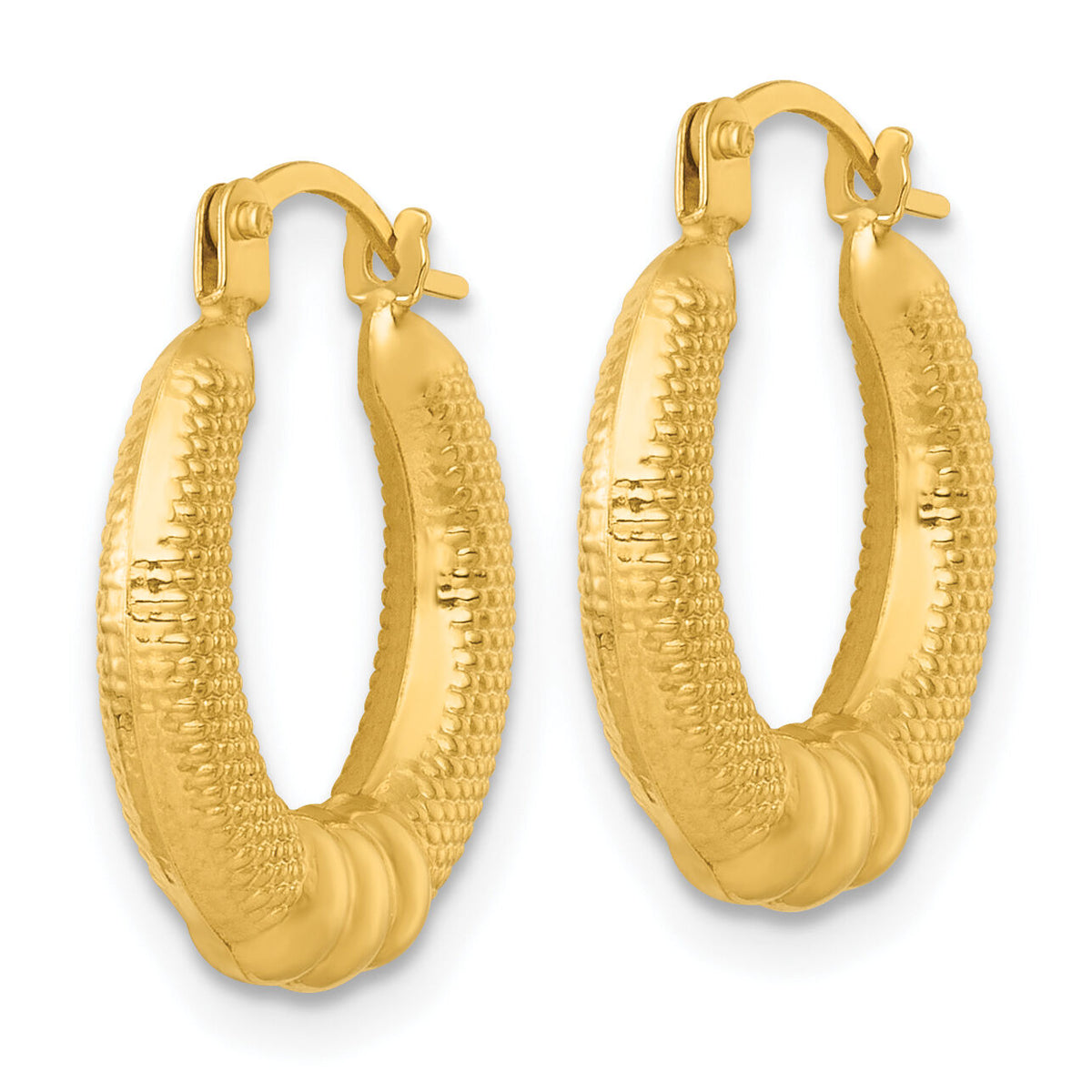 14k Polished And Textured Hoop Earrings-TF2400