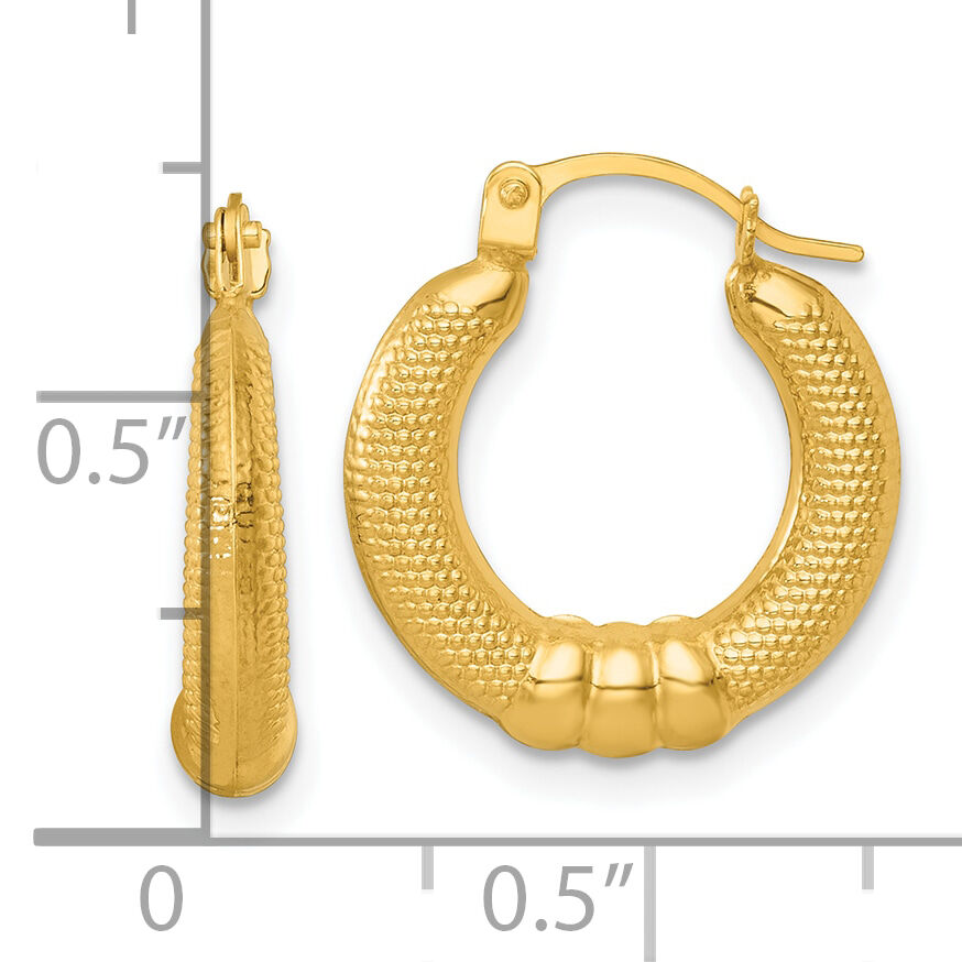 14k Polished And Textured Hoop Earrings-TF2400