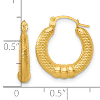 14k Polished And Textured Hoop Earrings-TF2400