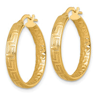 14K Polished Textured 4mm Greek Key Textured Inside Hinged Hoop Earrings-TF2402